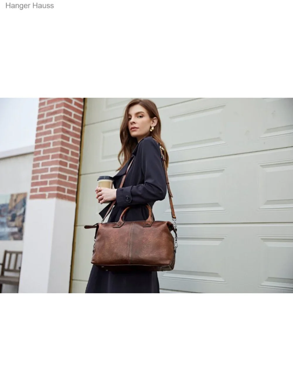 Vintage Leather Satchel Handbag Shoulder Crossbody Bag Tote